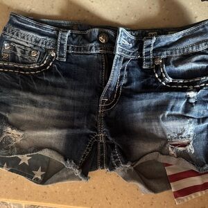 Miss Me Blue Jean Shorts with Flag Detail